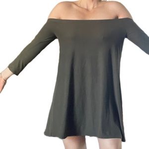 Planet Gold Off the shoulder 3/4 sleeve army green dress women’s sz medium
